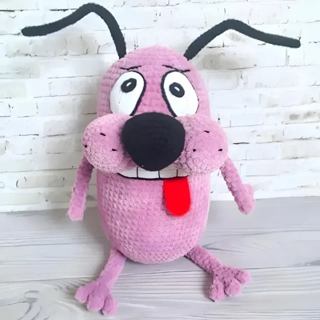 Amigurumi scared dog worked in dense plush single crochet