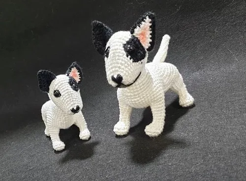 Crochet a Bull Terrier amigurumi with firm single crochet fabric