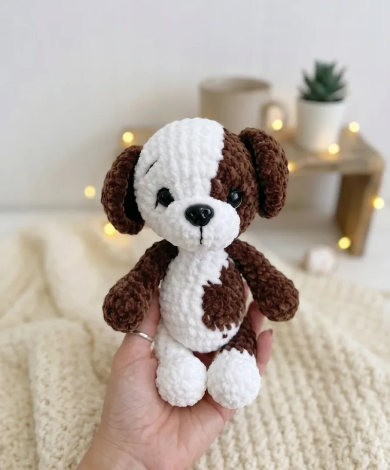 Crochet plush puppy amigurumi in soft chenille yarn — photo 2