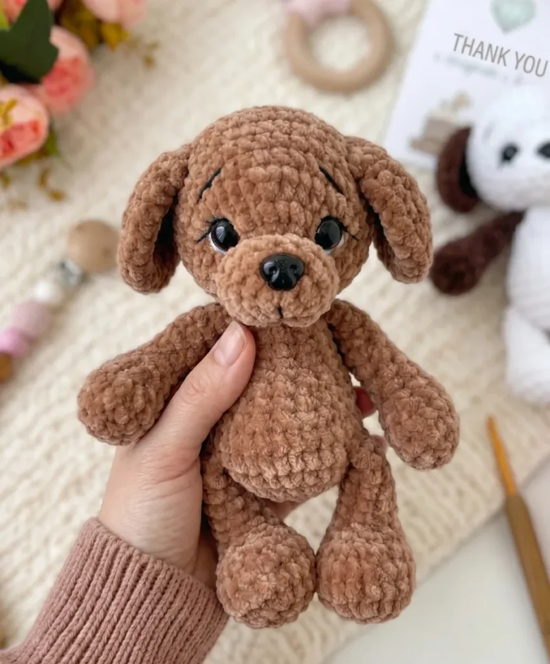 Crochet plush puppy amigurumi in soft chenille yarn — photo 3