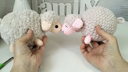 Crochet plush sheep pattern with a woolly ridged body