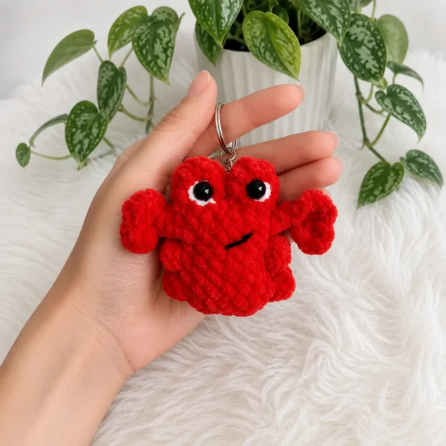 Plush bobble-shell crab keychain crochet pattern