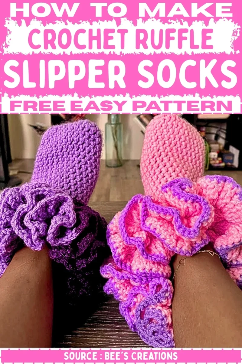 Ruffle-top crochet slipper socks with a folded hdc heel — photo 2