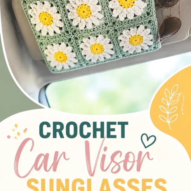 Crochet visor sunglasses pouch with daisy appliques