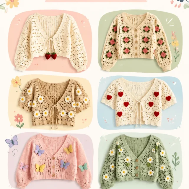 Floral granny square cardigan built from joined motifs