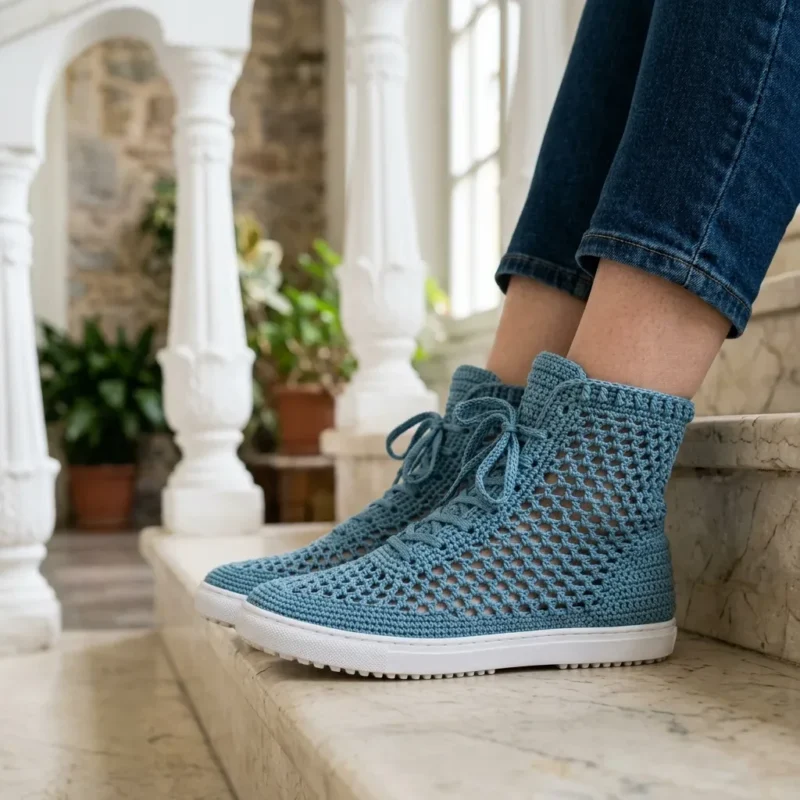 Ocean blue lattice crochet high-top sneakers — photo 2