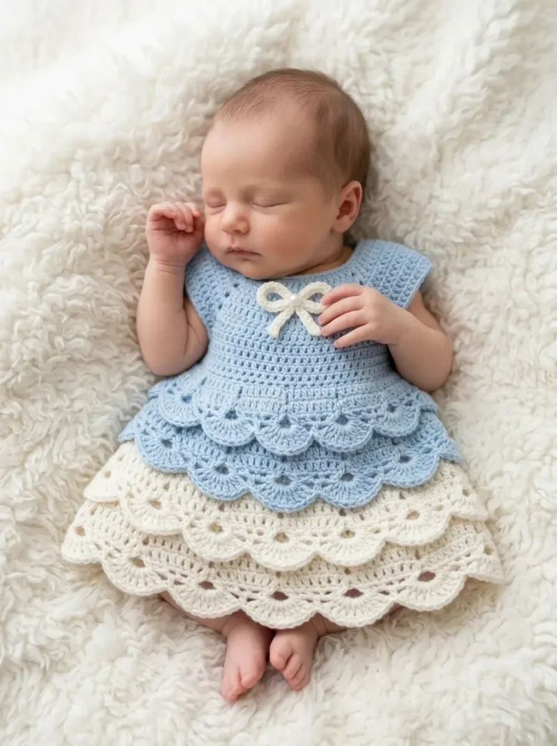Powder blue tiered baby dress crochet pattern — photo 2