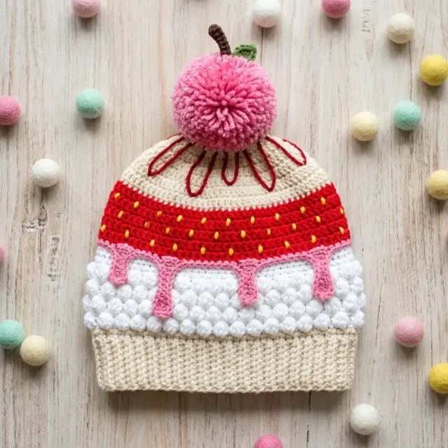Strawberry sundae bobble beanie crochet pattern
